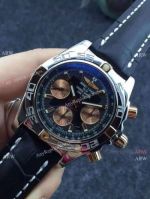 Fake Swiss Grade Breitling Chronomat 44mm Black Dial Rose Gold SS Case Fashion Watch